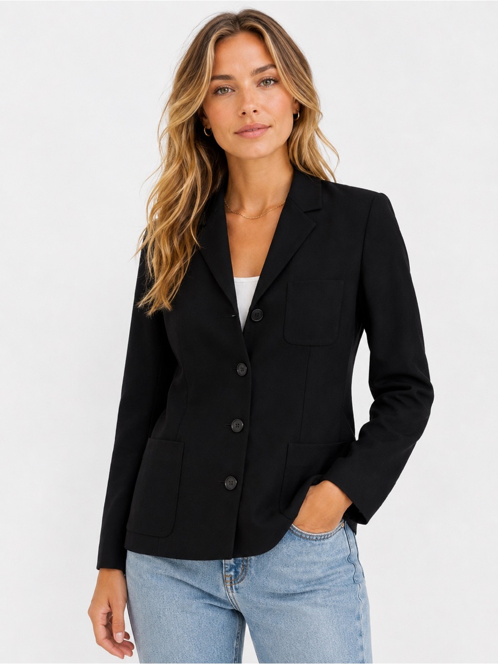 Barneys New York Black Virgin Wool Tailored Blazer Jacket Size 4